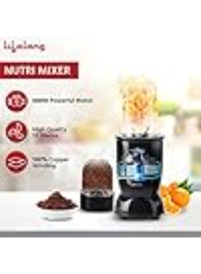 Lifelong Regalia PowerNutri Mixer/Grinder/Blender/Shaker, 2 Stainless Steel Blades,2 Unbreakable Jars, 450 W Powerful Copper Motor (Black, 1 Year warranty, LLNBB001) - Image 3